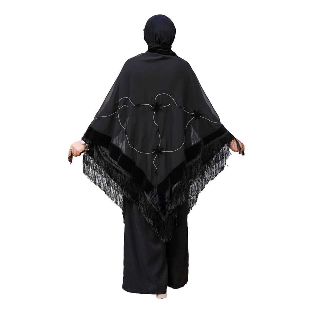 شال قطيفه  تطريز فضي - أسود