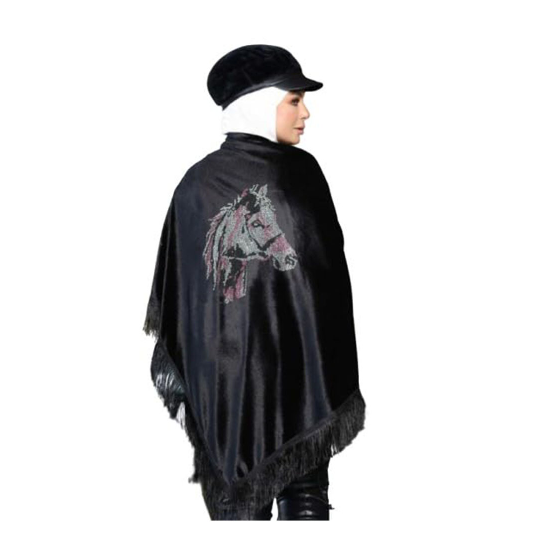 شال بتطريز  حصان بينك قطيفه - أسود