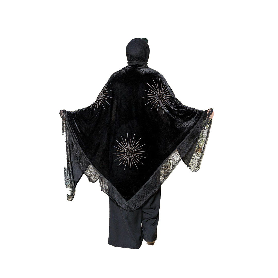 شال بتطريز شمس قطيفه - أسود