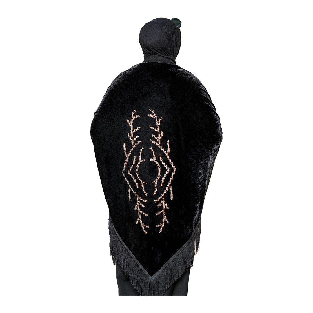 شال بتطريز علي شكل عين حورس قطيفه - أسود