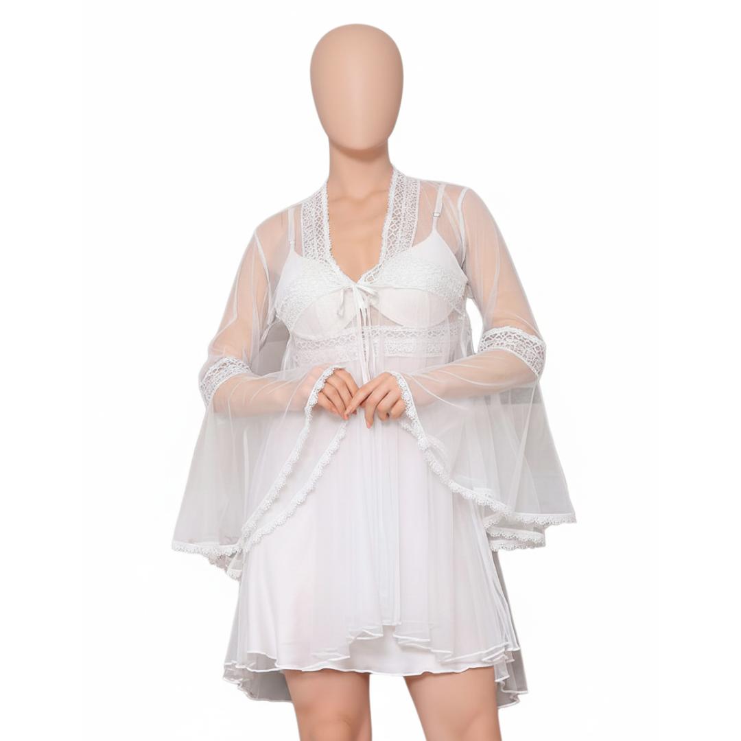 طقم رووب قميص ستان و رووب دانتيلا و حزام - 3 قطع - 239