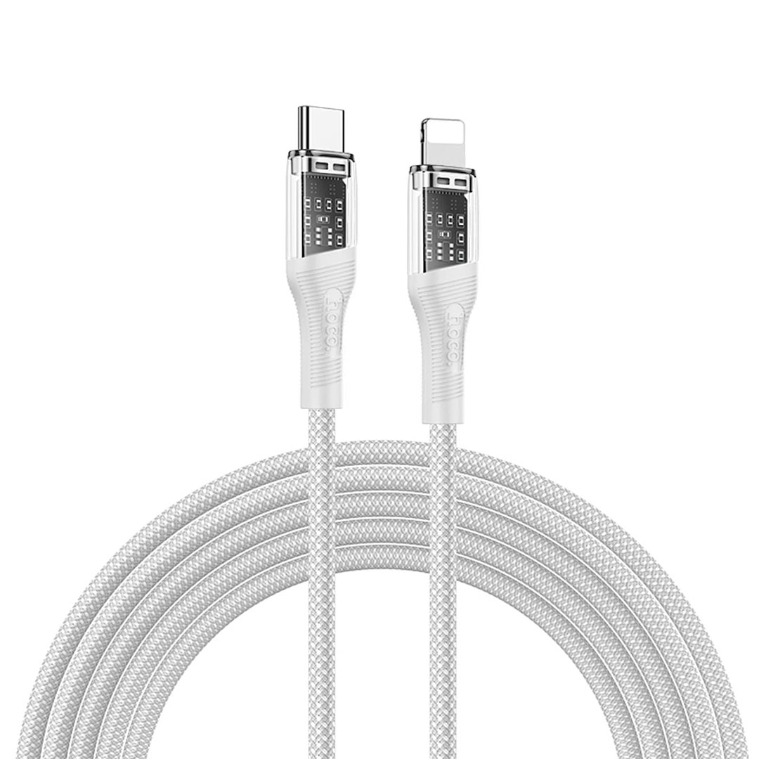 U111 كابل شحن إصدار شفاف PD - آيفون وأجهزة iOS - رمادي