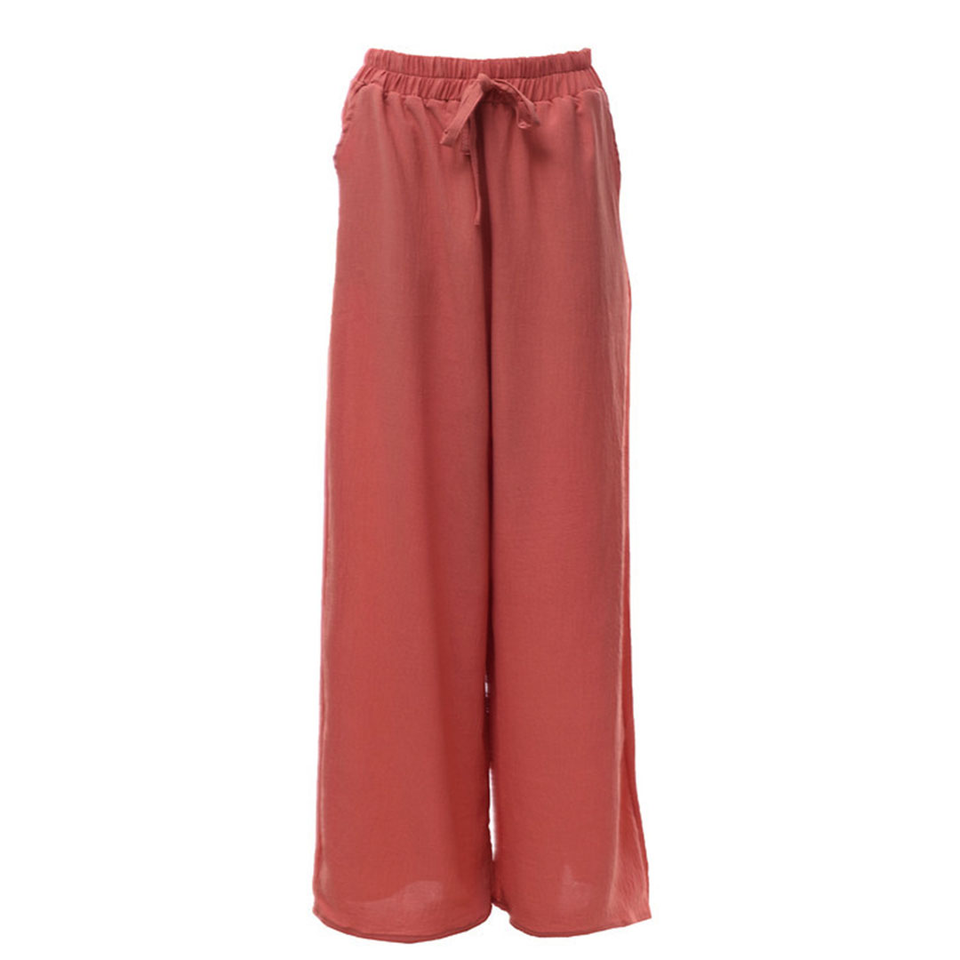 بنطلون قطن حريمي بخصر عالي وساق واسعة