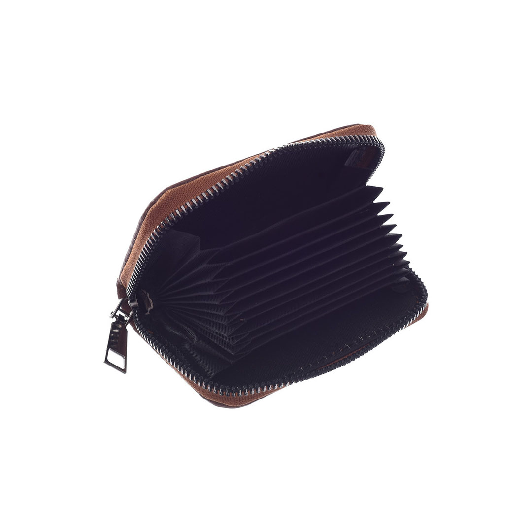 حامل بطاقات بسحاب جلد طبيعي