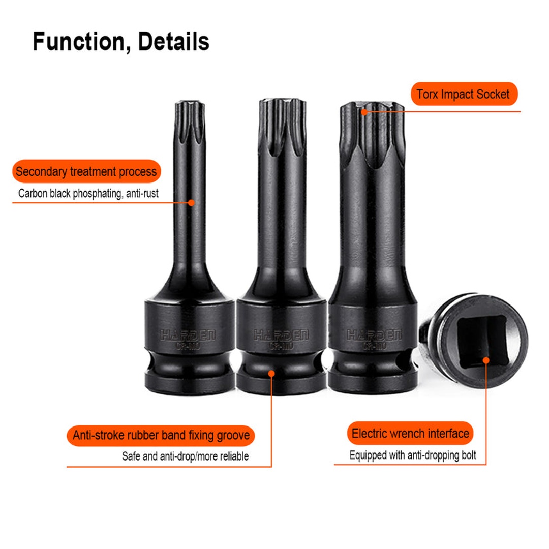 طقم لقمه الن كى تصادمي طويل من هاردن 1/2 بوصة - 8 قطع