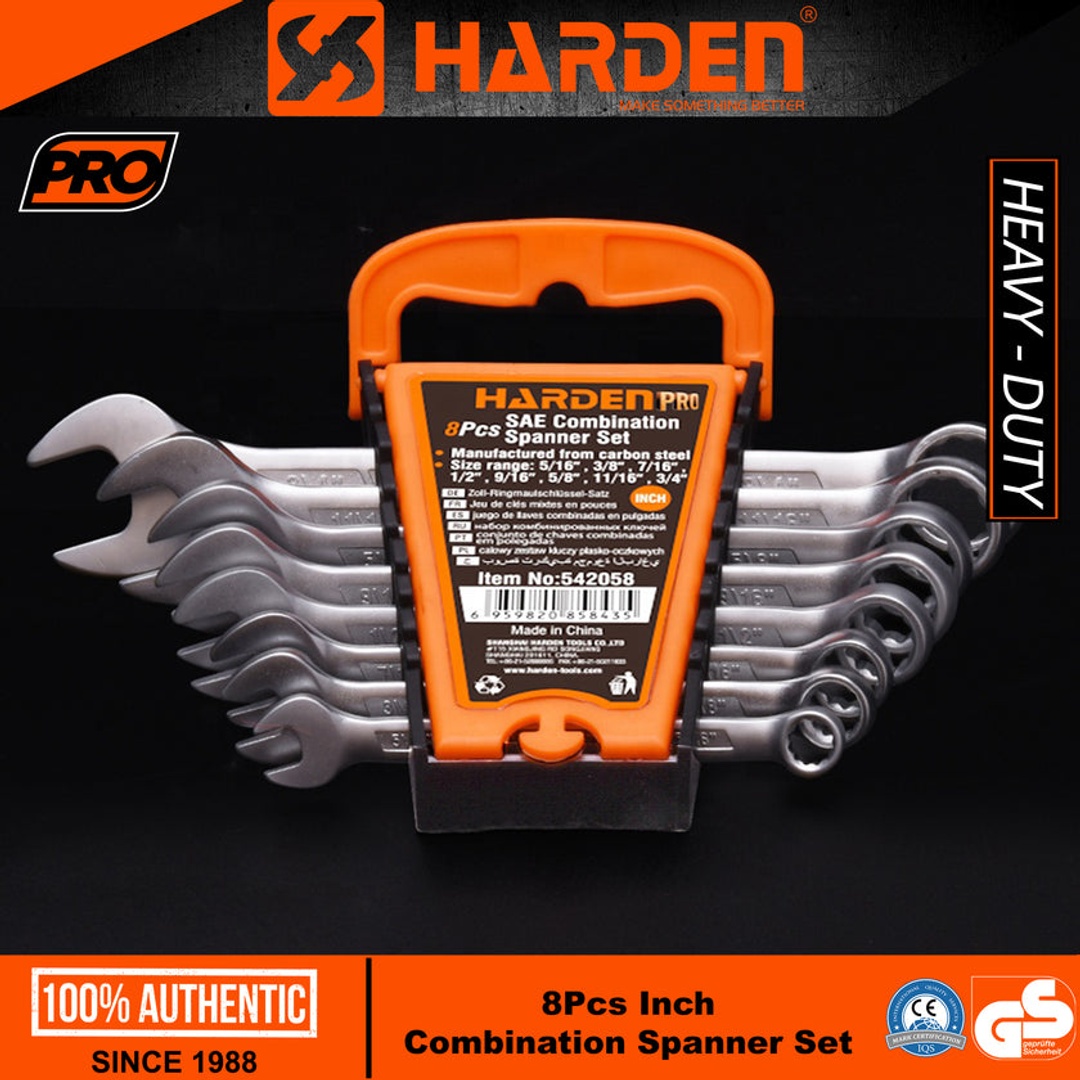 طقم مفتاح بلدي مشرشر من هاردن - 8 قطع - 5/16" الي 3/4" بوصة