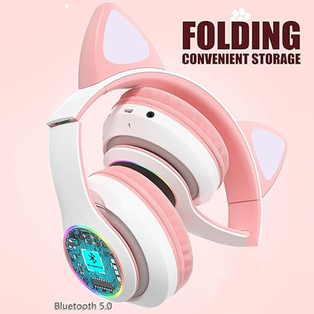 سماعات رأس للأطفال مع آذان قطة - بلوتوث 5.0 لاسلكية