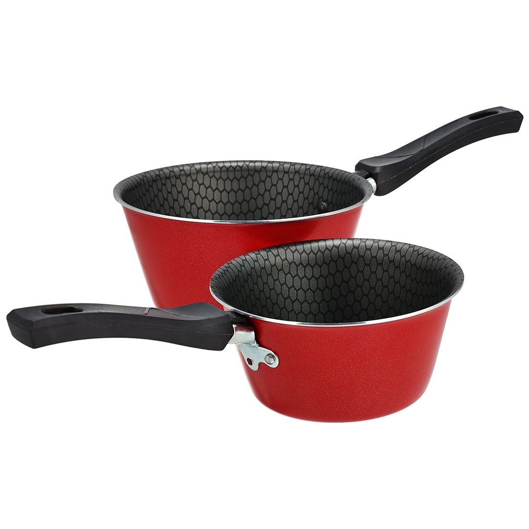 طقم كسرولة غويطة للقلي من تروفال 2 قطعة - لون احمر غامق