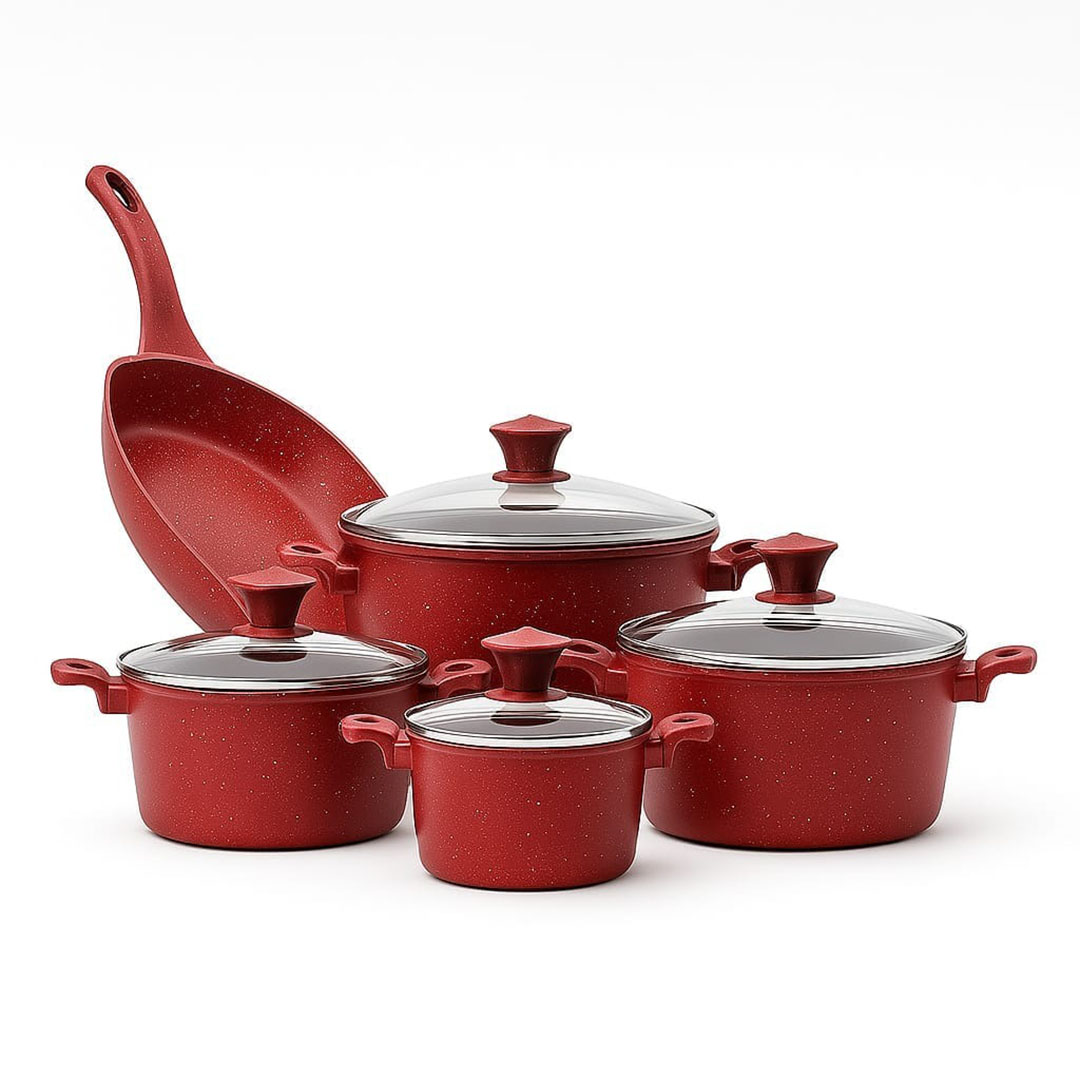 طقم حلل جرانيت - 9 قطع - أحمر