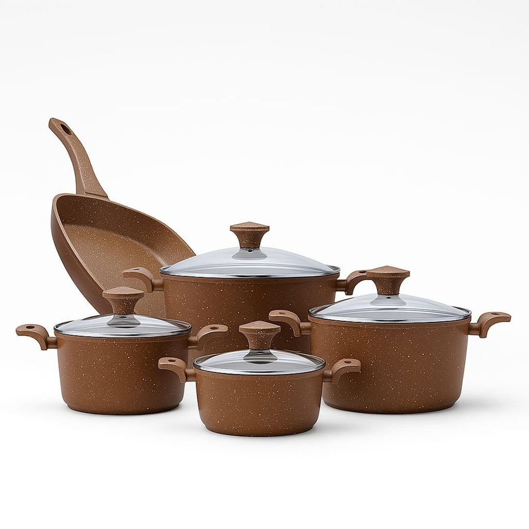 طقم حلل جرانيت - 9 قطع - بني