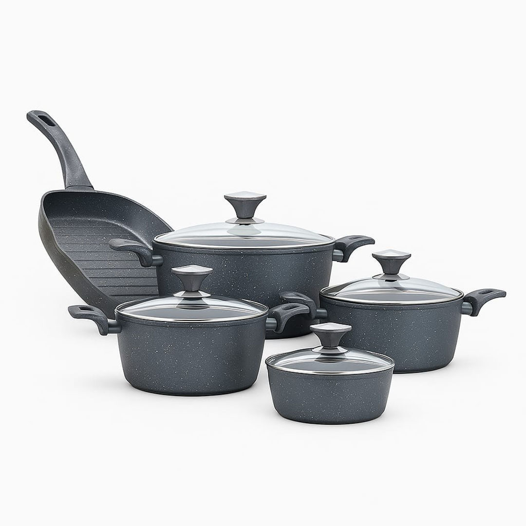 طقم حلل جرانيت - 9 قطع - رصاصي