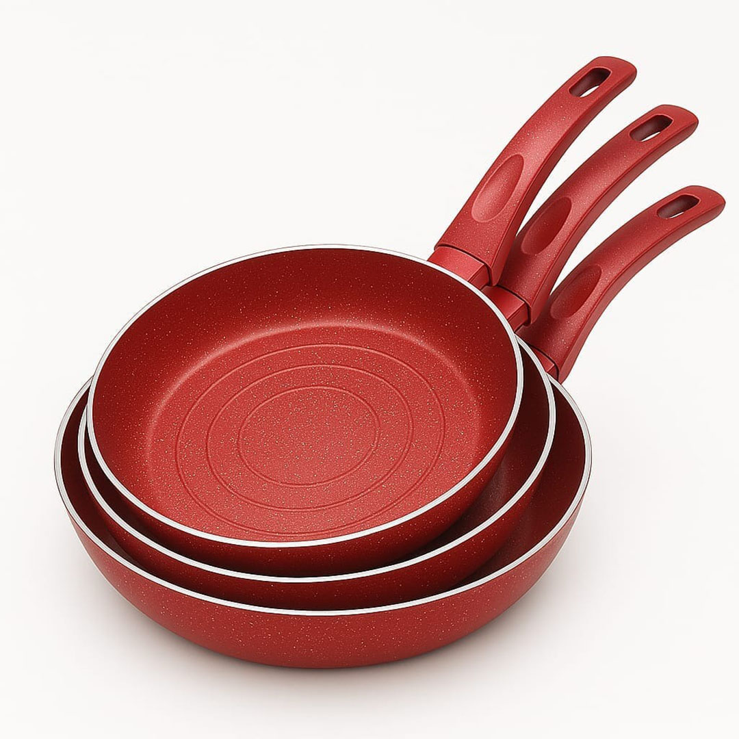 طقم طاسات جرانيت - 3 قطع - أحمر