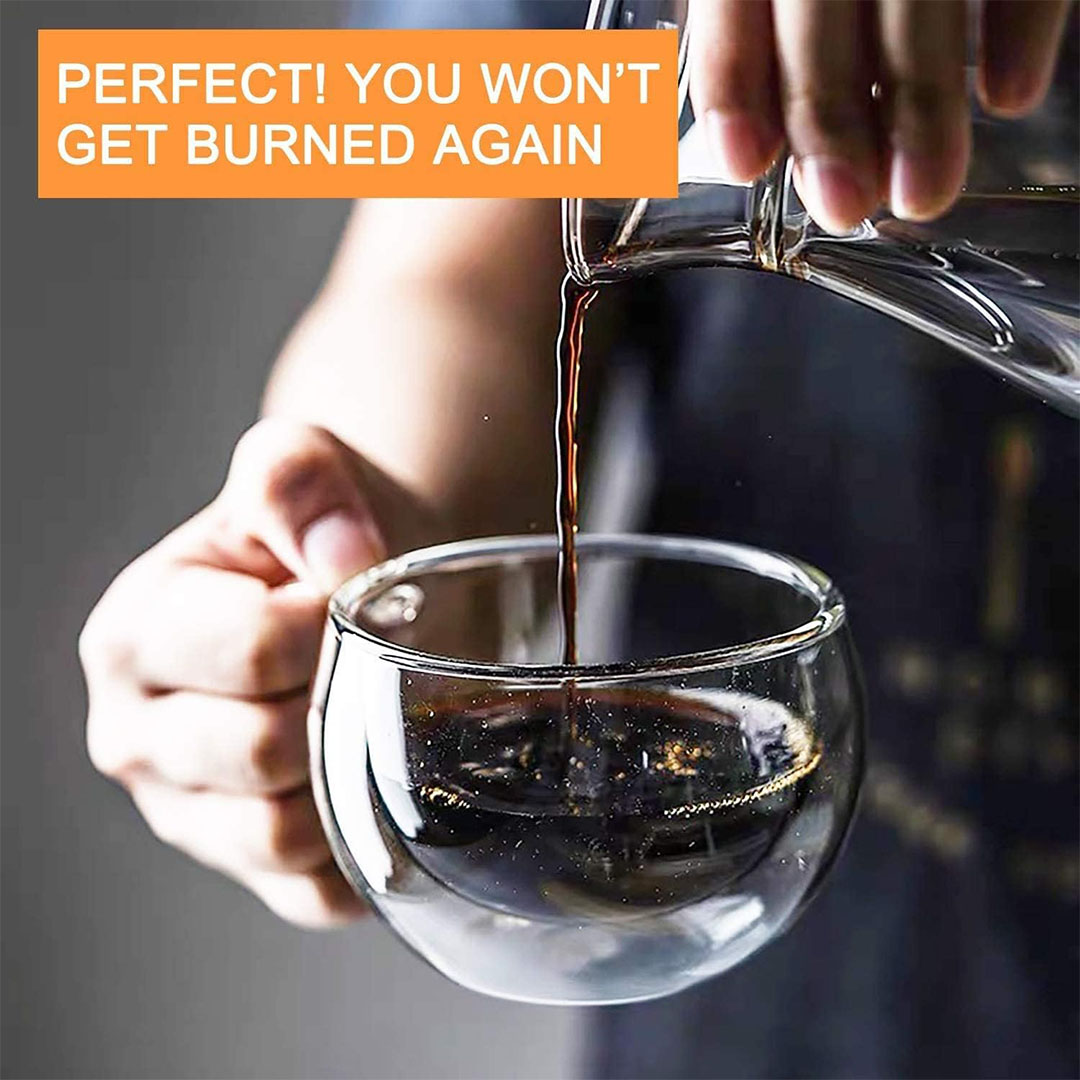 كوب قهوة زجاجي مزدوج الجدران - 4 قطع