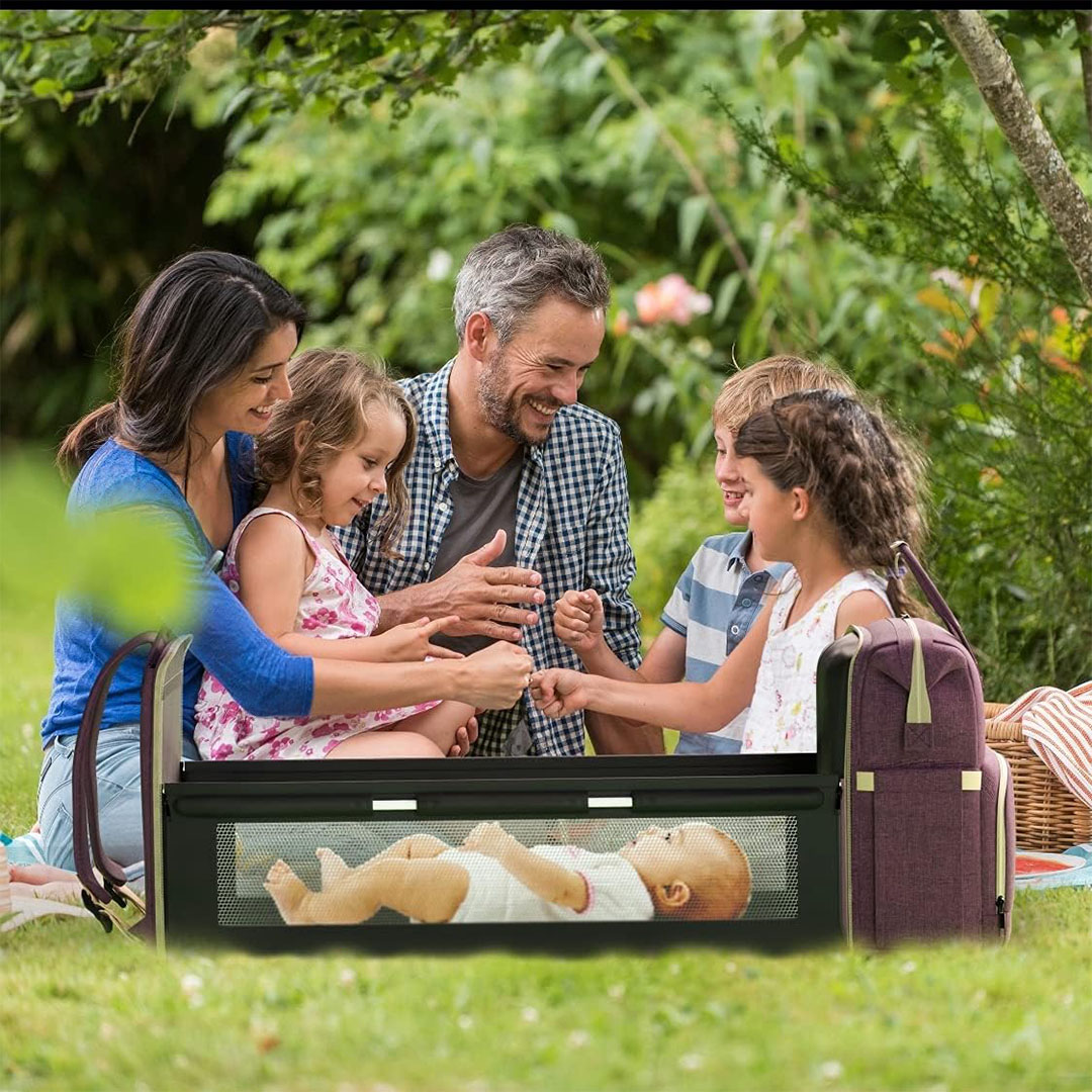 شنطة ظهر للحفاضات مع احزمة لعربة الاطفال وتخزين الزجاجات بسعة كبيرة - موف