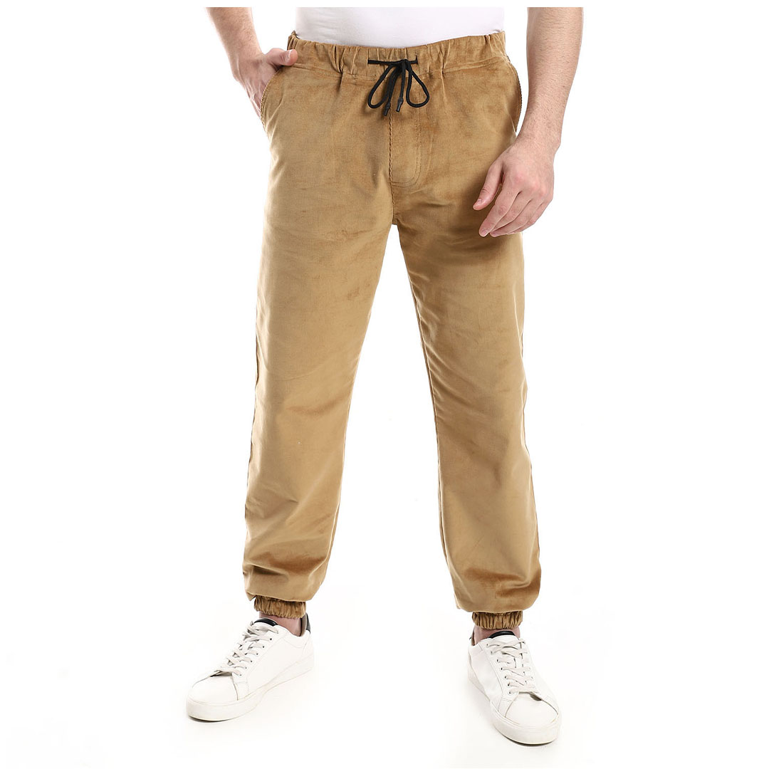 بنطلون مخملي كاجوال رجالي مع حافة مرنة - بيج - 2010