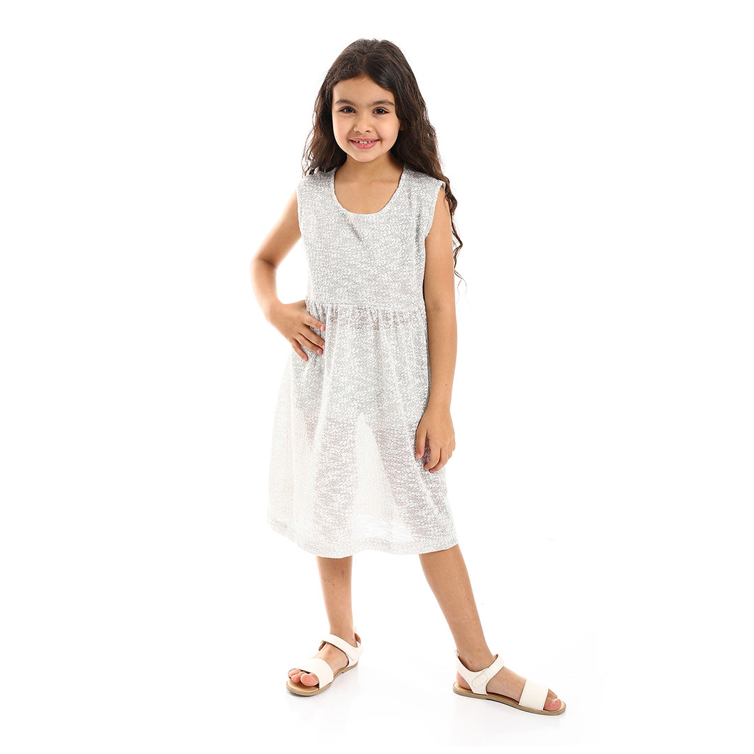 فستان بناتي سهل الارتداء برقبة دائرية - رمادي - g124
