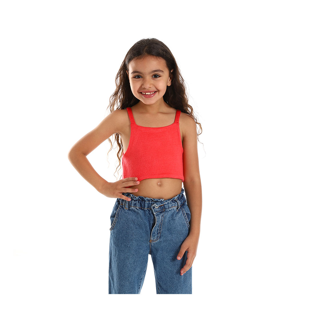 بلوزة قصيرة سادة بأكمام بناتي - بطيخي - g144