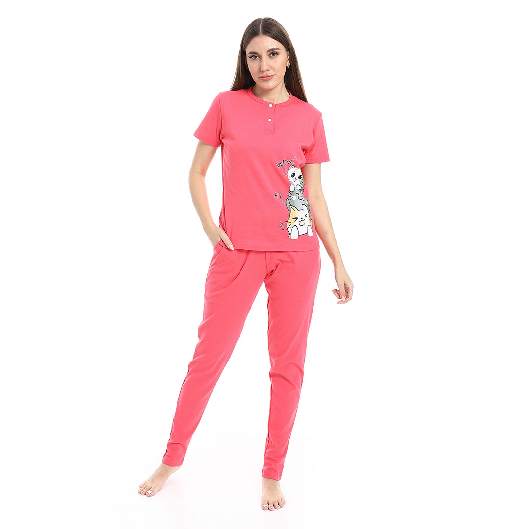 بيجامة حريمي بطبعة باندا وأزرار - h01