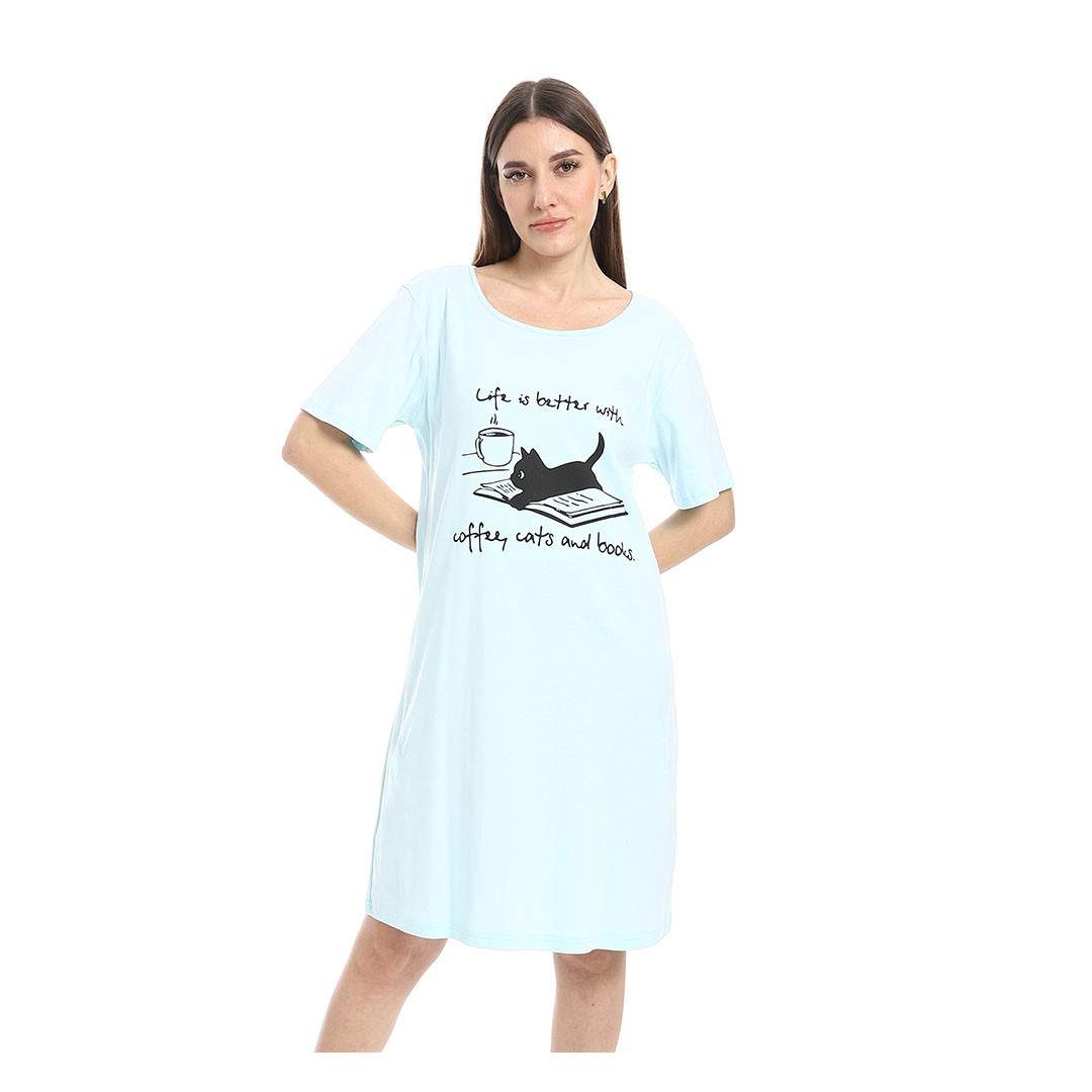 قميص نوم قصير نصف كم حريمي - أزرق h03