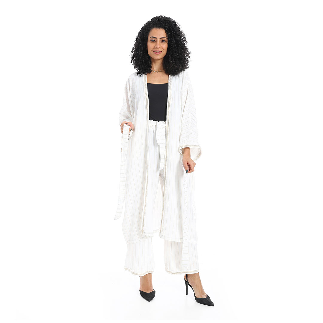 سوت كيمونو حريمي مخطط - أوف وايت s21101