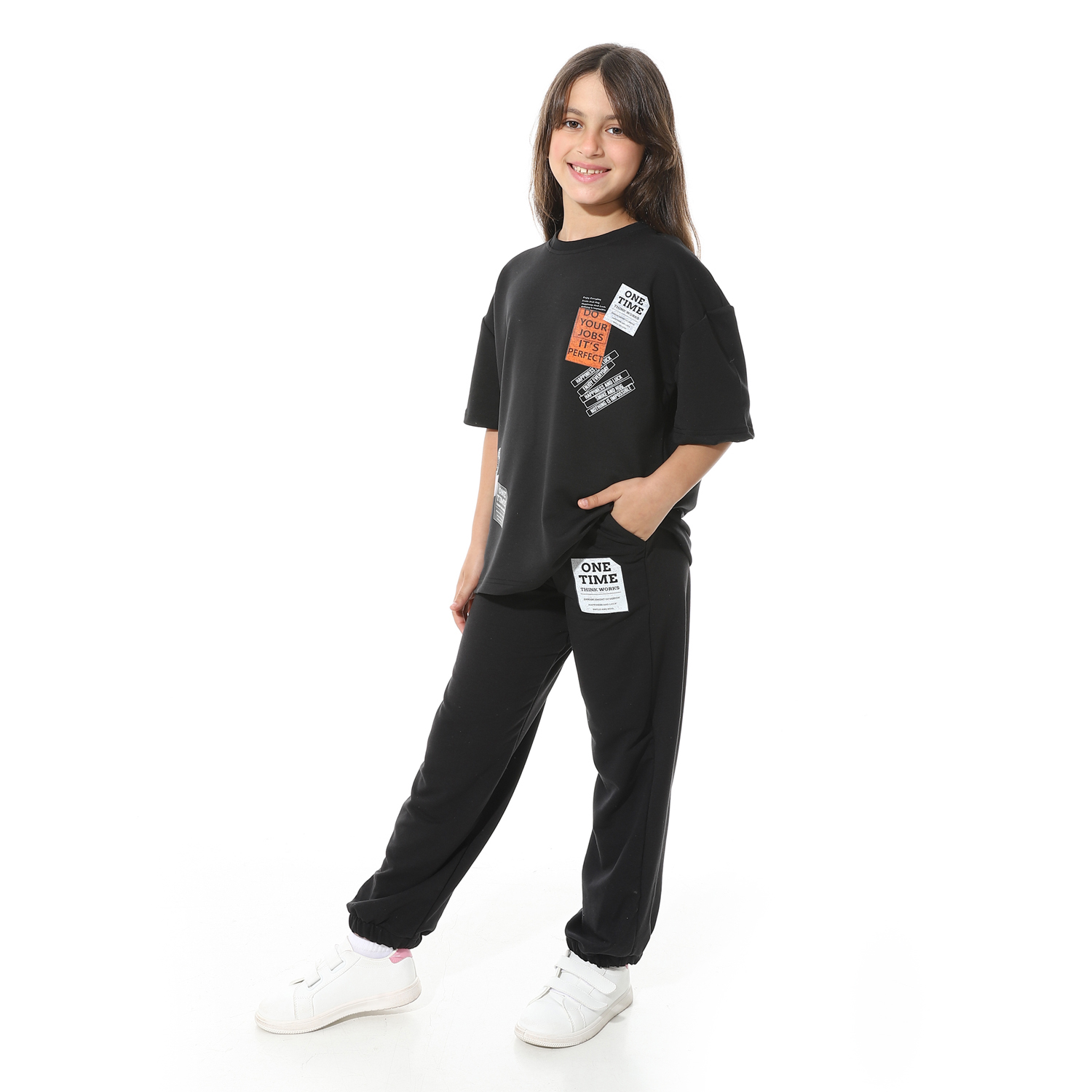 طقم بيجامة مطبوع مع بنطلون للأطفال - أسود - 1427