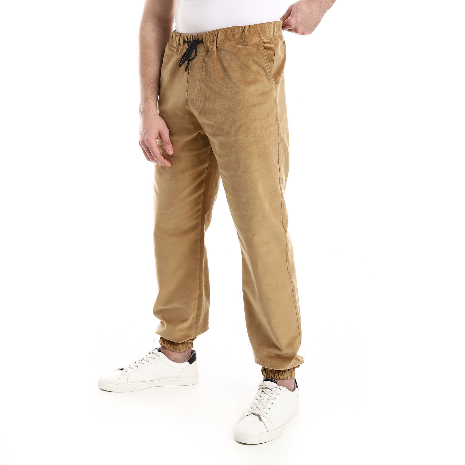 بنطلون مخملي كاجوال رجالي مع حافة مرنة - بيج - 2010