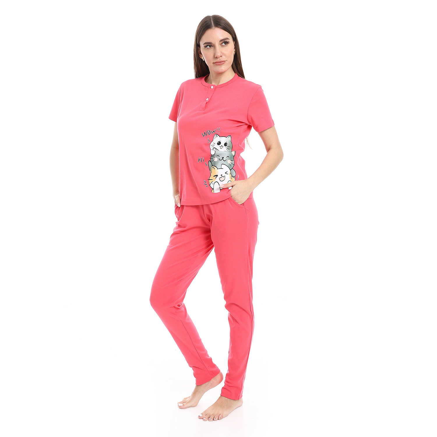 بيجامة حريمي بطبعة باندا وأزرار - h01