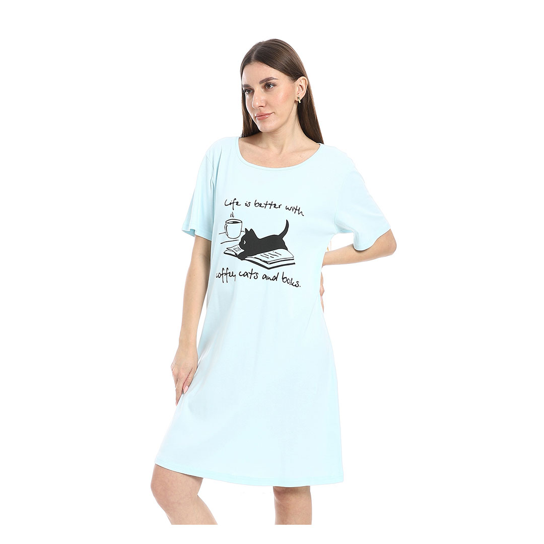 قميص نوم قصير نصف كم حريمي - أزرق h03