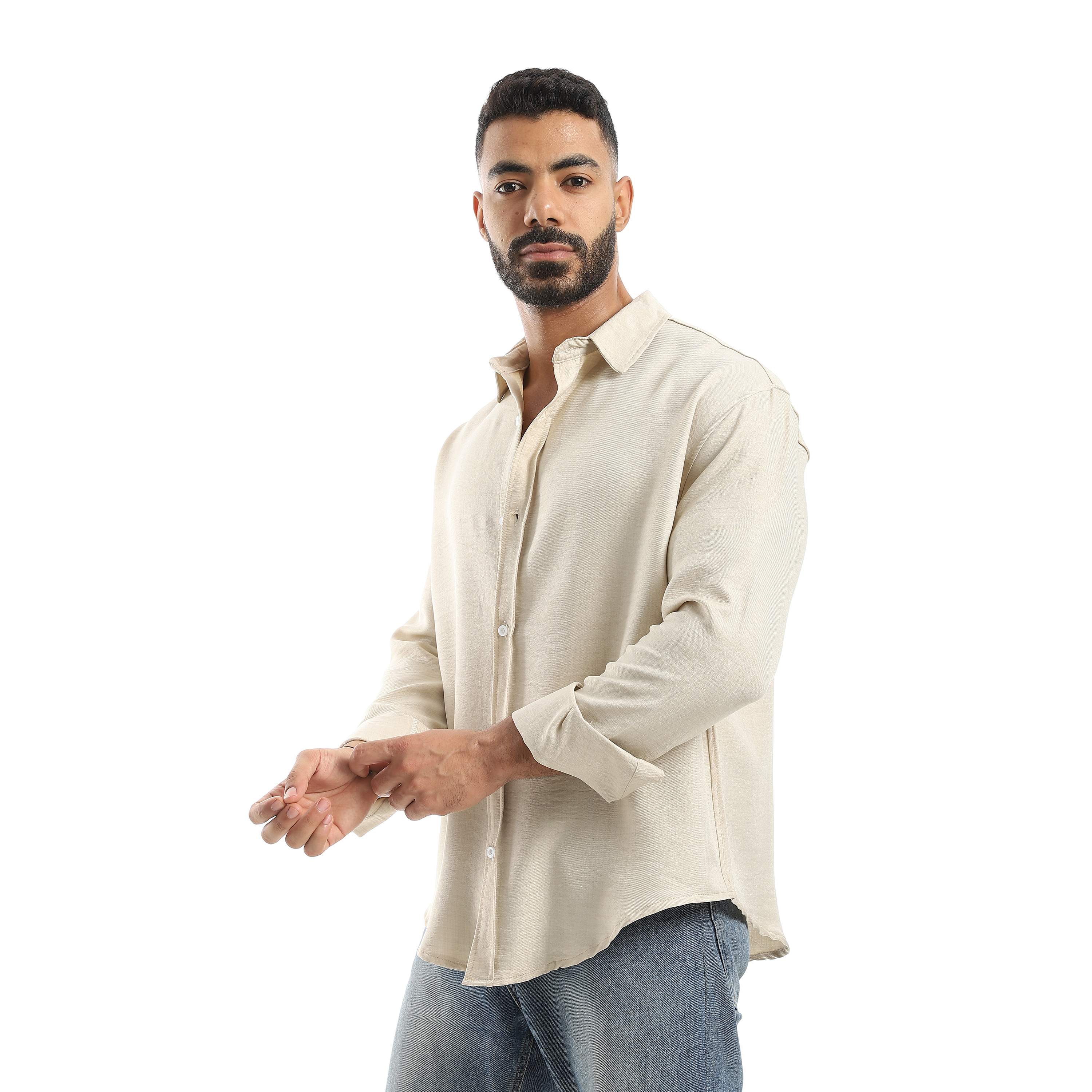 قميص رجالي بأكمام طويلة وياقة مطوية - m4411