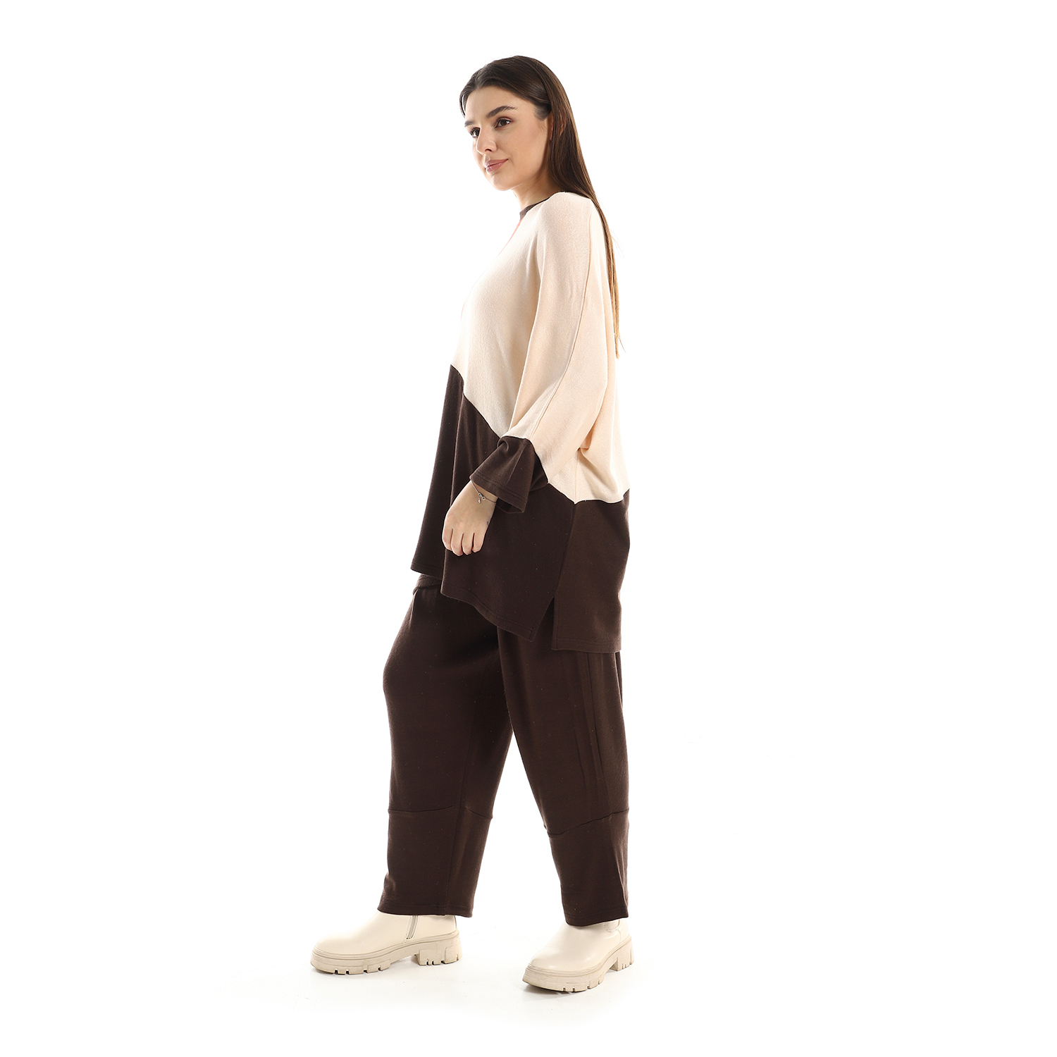 بلوزة مريحة بثلاثة ألوان مع بنطلون سادة - s2151