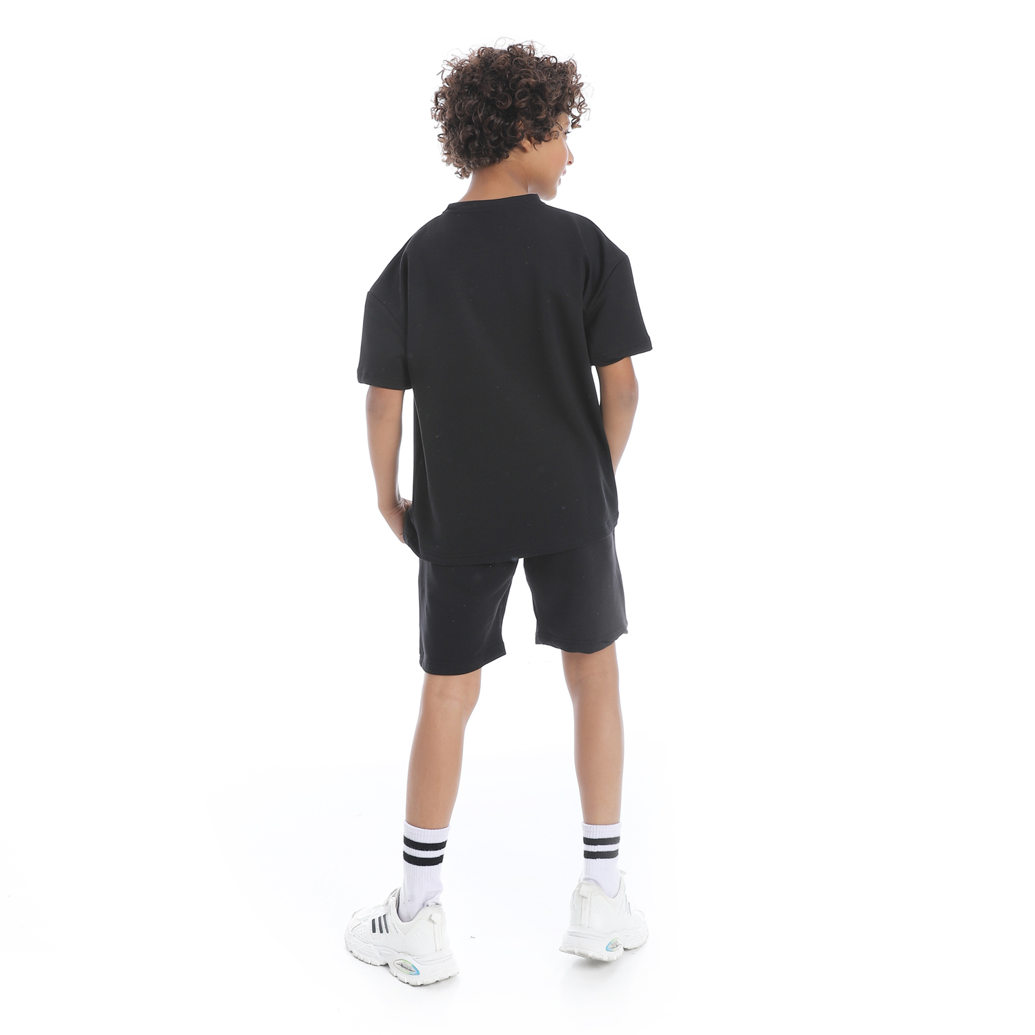 طقم بيجامة مطبوع مع شورت للأطفال - أسود - 1433