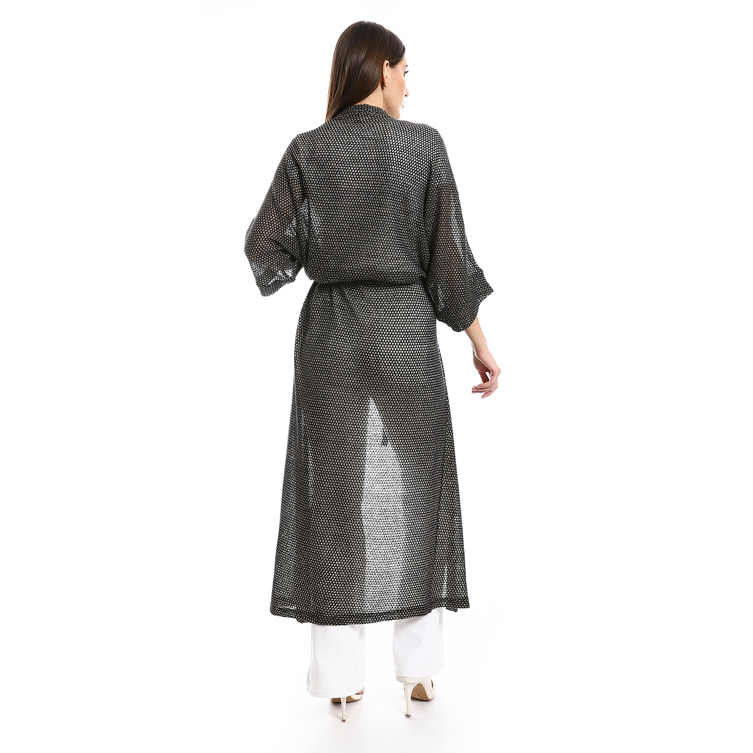 كارديجان برباط وأكمام ثلاثة أرباع مع حزام - كحلي - 33242