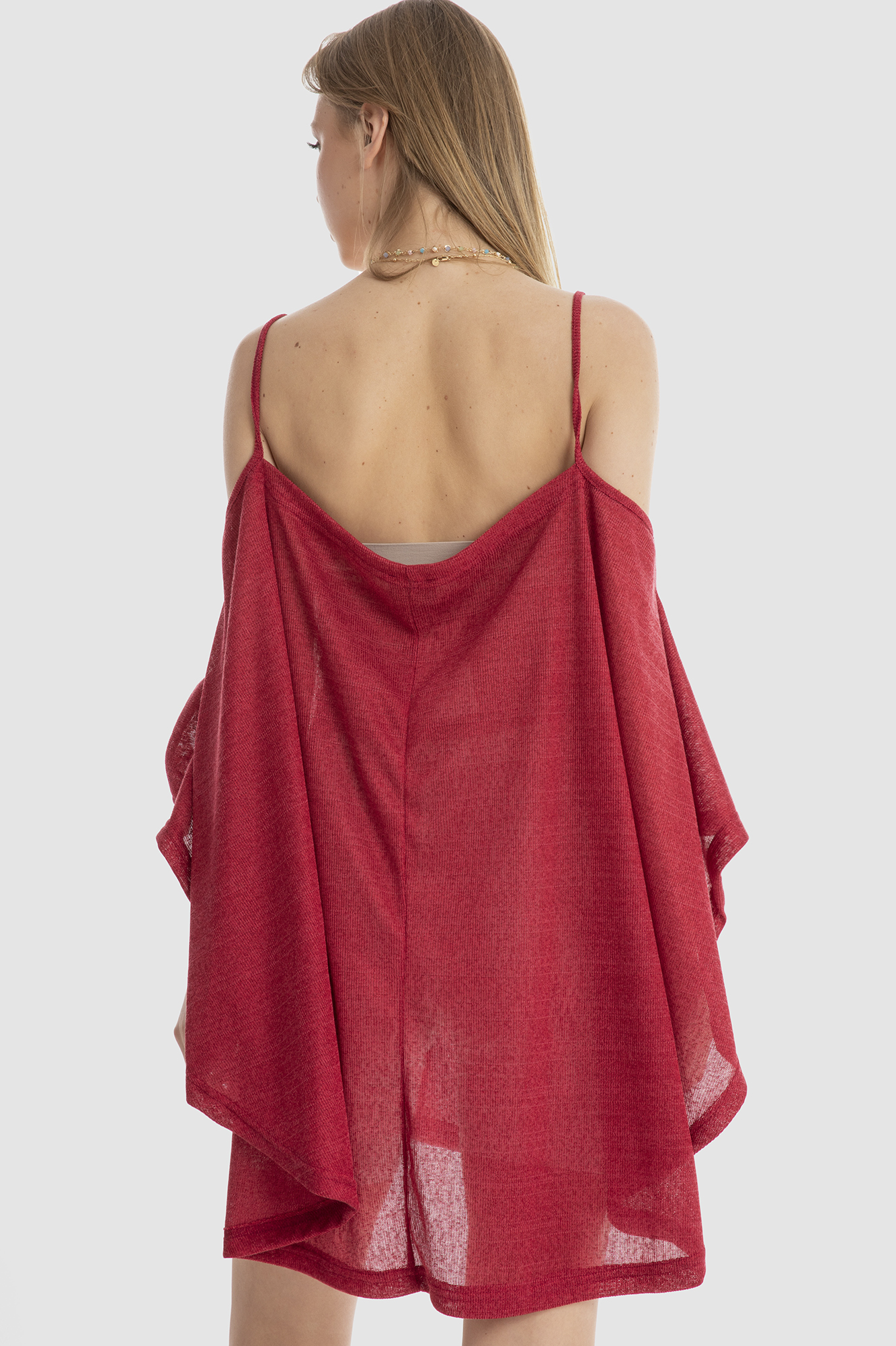 بلوزة وقميص فضفاض بأكمام مكشوفة وربطة أمامية حريمي - أحمر - 3333