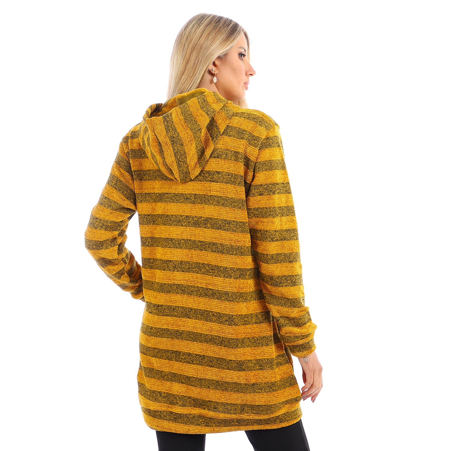 هودي طويل مخملي مخطط بري - مستردة - 6830