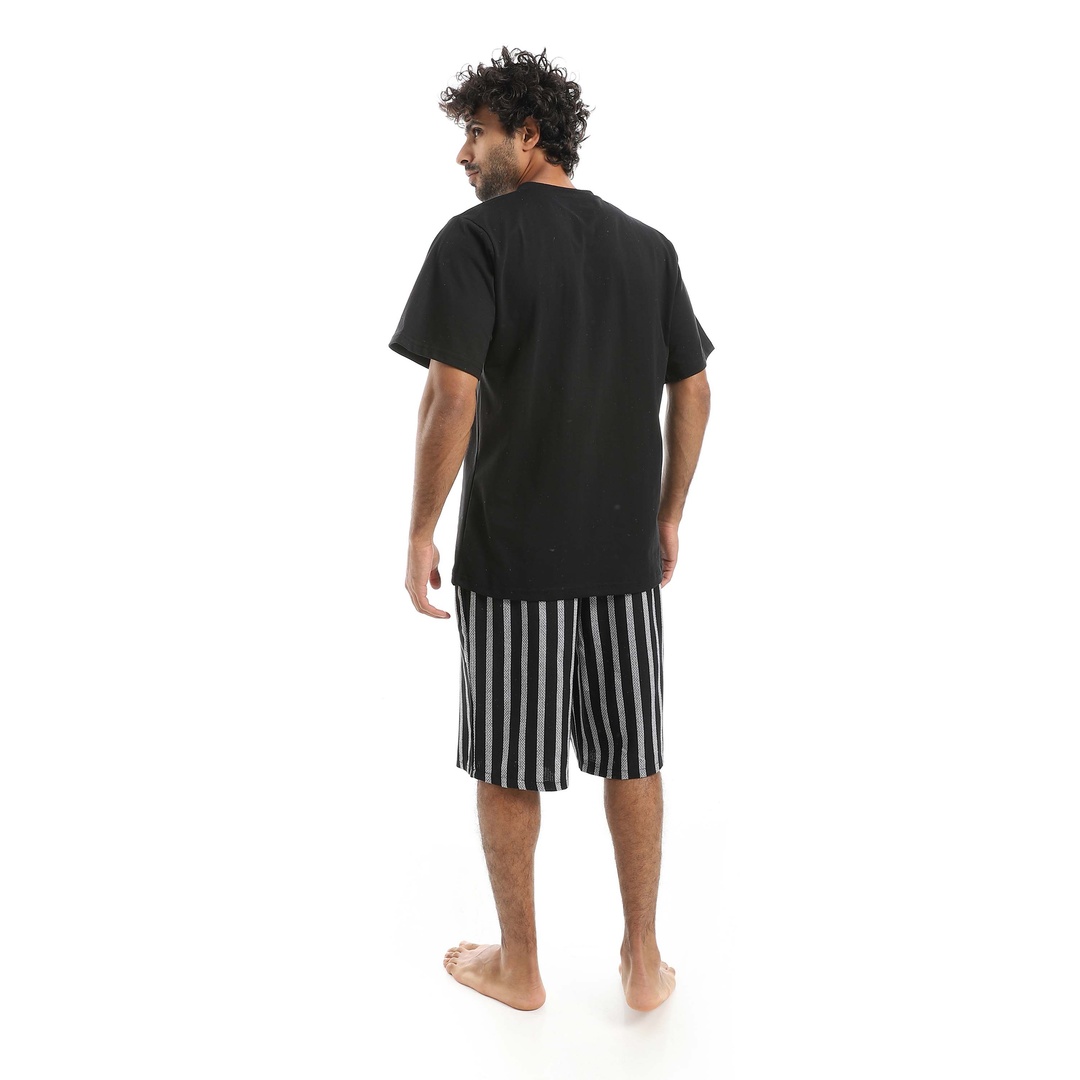 بيجامة بفتحة رقبة على شكل حرف V وشورت سادة رجالي a52
