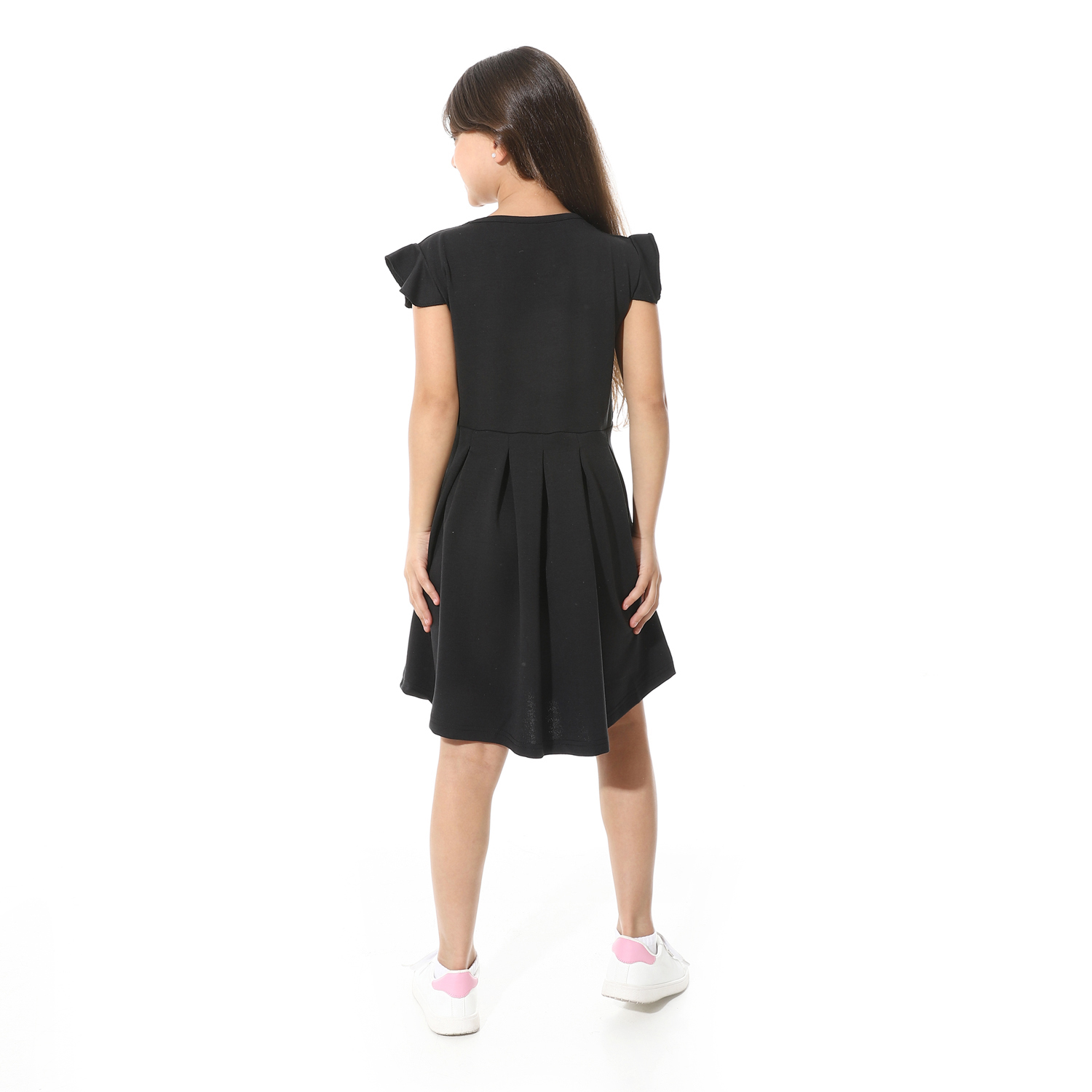 فستان مطبوع أمامي للبنات - أسود - g03