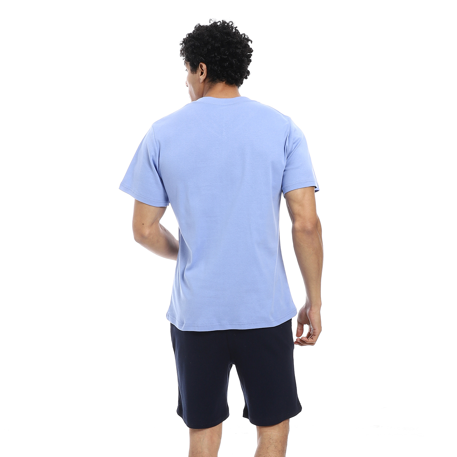 بيجامة رجالي بشورت برقبة على شكل حرف V - أزرق - h102