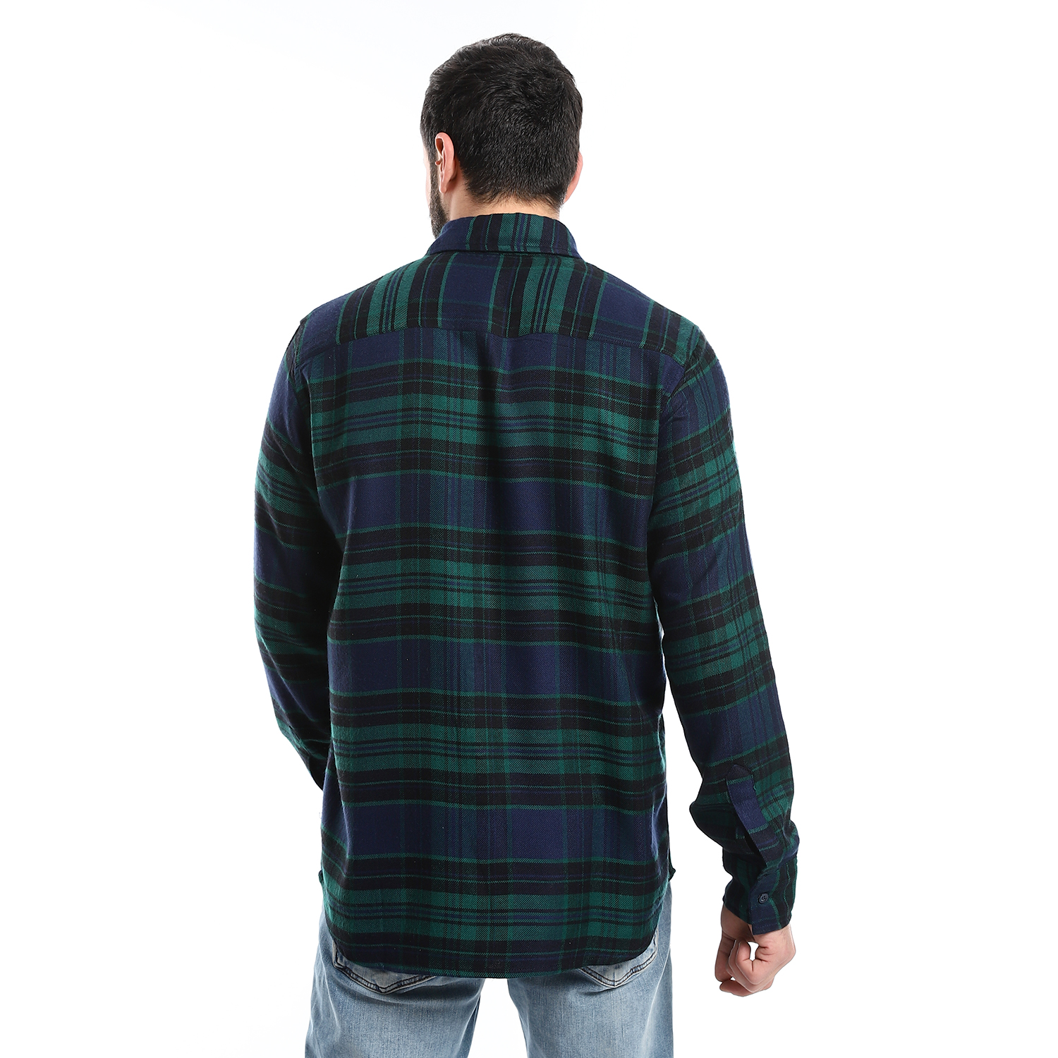 قميص رجالي كاروهات بأزرار للإغلاق - زيتي/كحلي - M4406