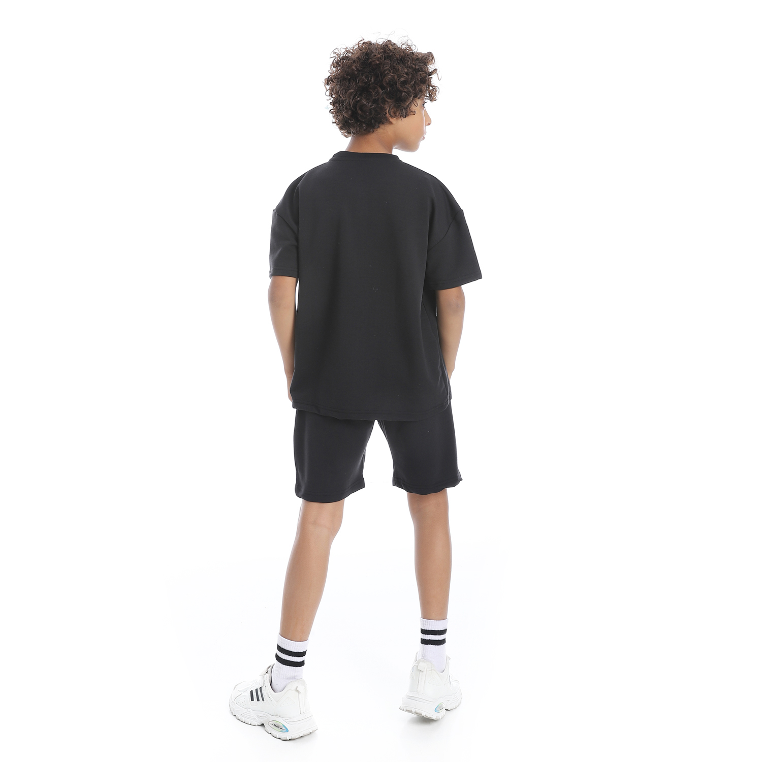 طقم بيجامة مطبوع مع شورت للأطفال - أسود - 1435