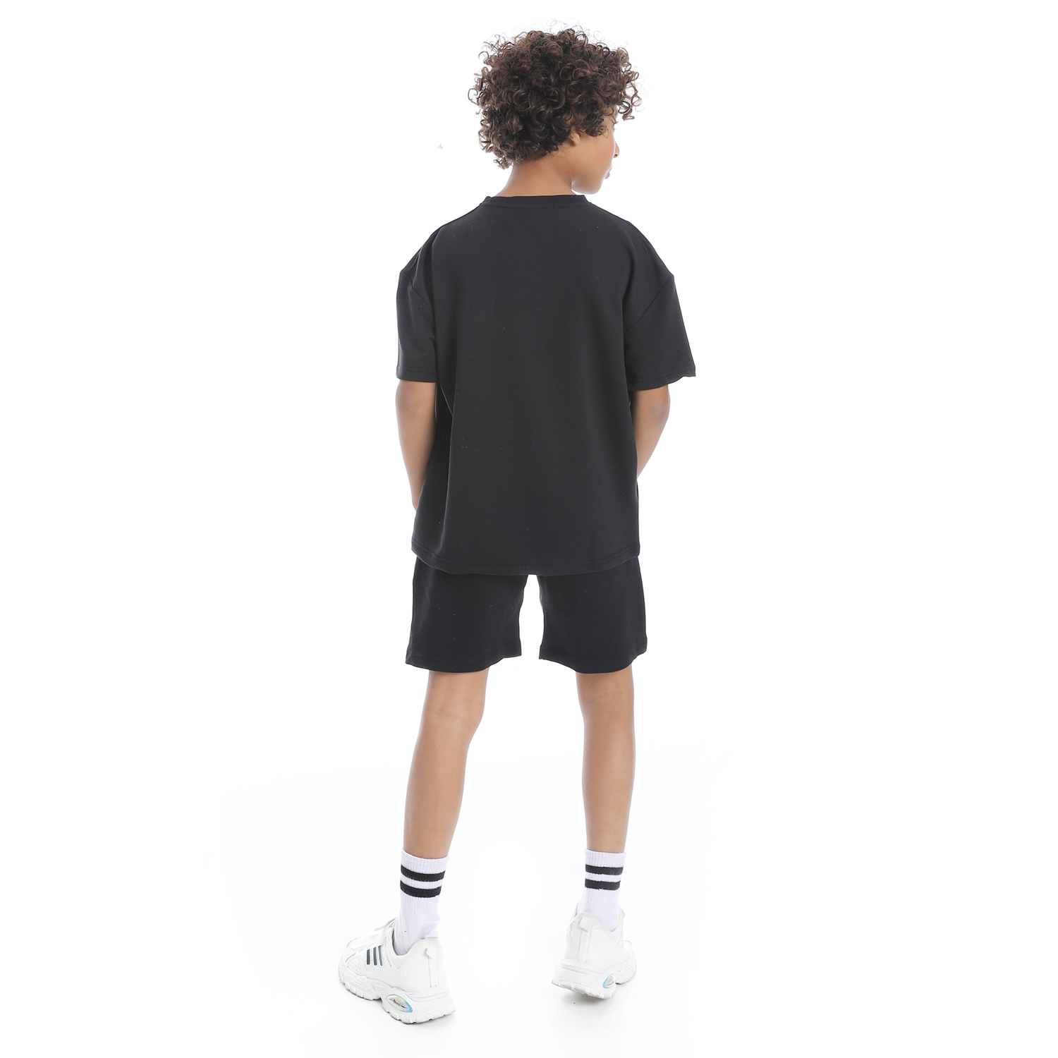 طقم بيجامة مطبوع مع شورت للأطفال - أسود - 1437