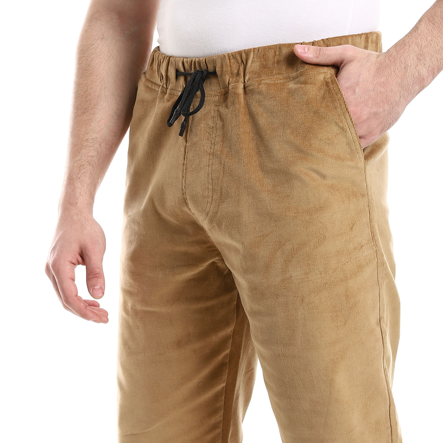 بنطلون مخملي كاجوال رجالي مع حافة مرنة - بيج - 2010