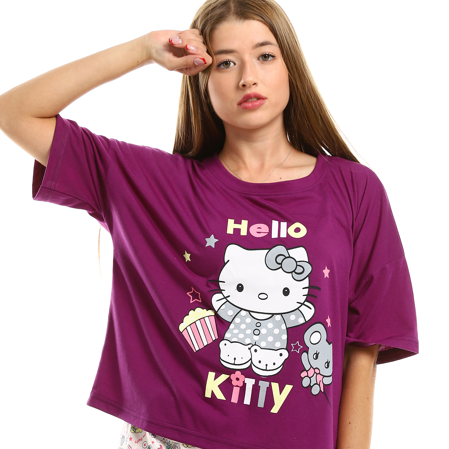 بيجامة بأكمام قصيرة وطبعة حمار وحشي - 4565