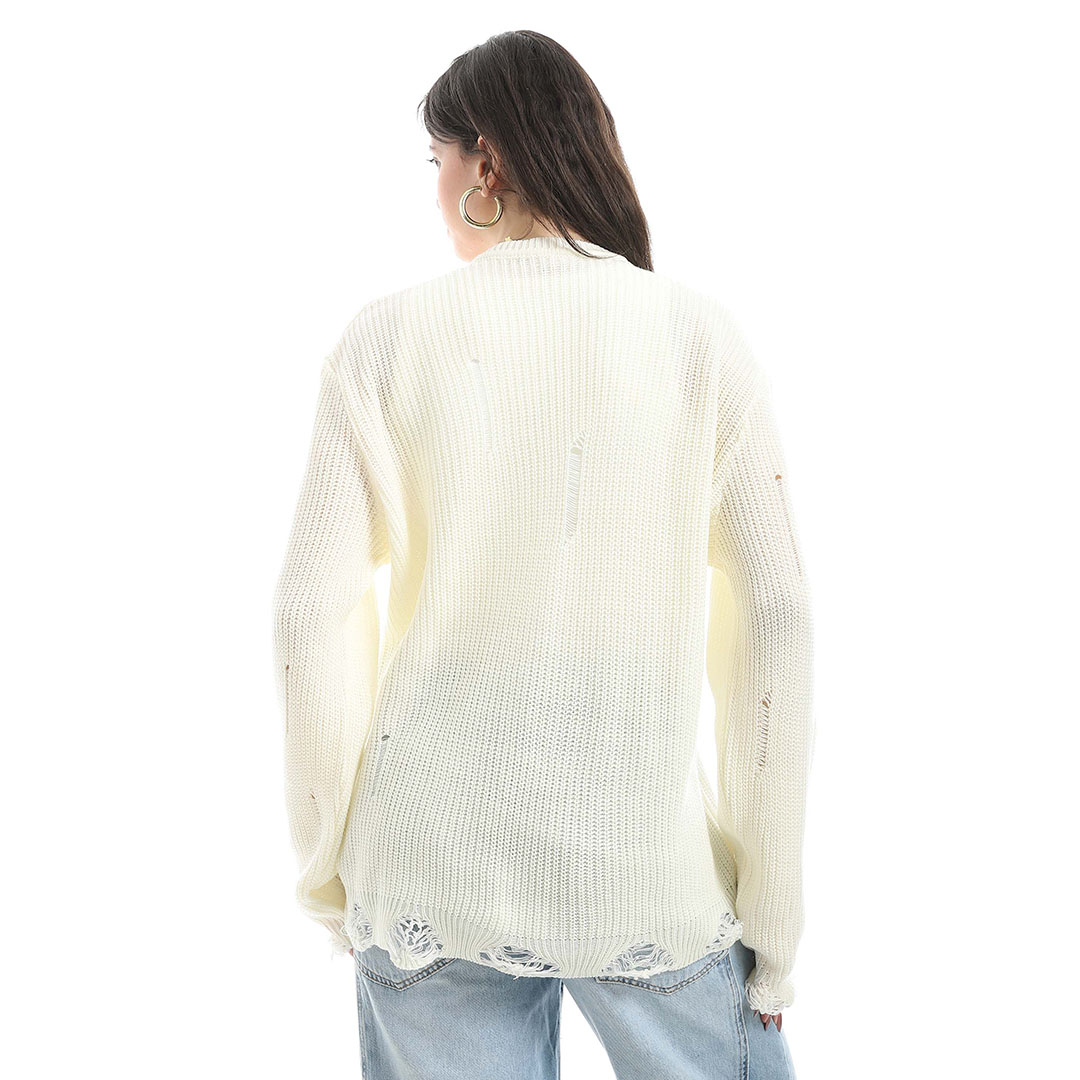 بلوفر صوف بكم واسع حريمي - أوف وايت