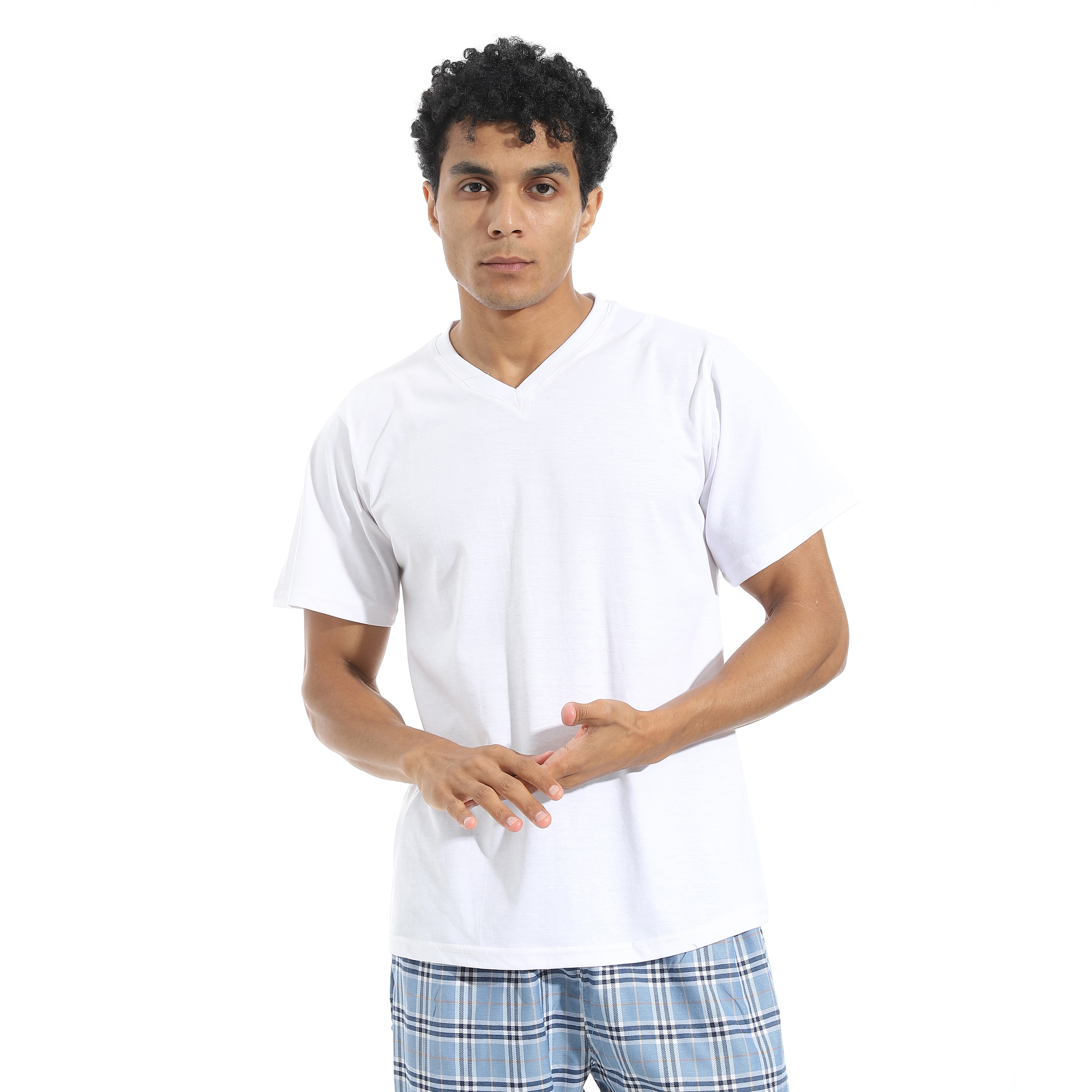 بيجامة تي شيرت مع بنطلون منقوش للرجال - a47