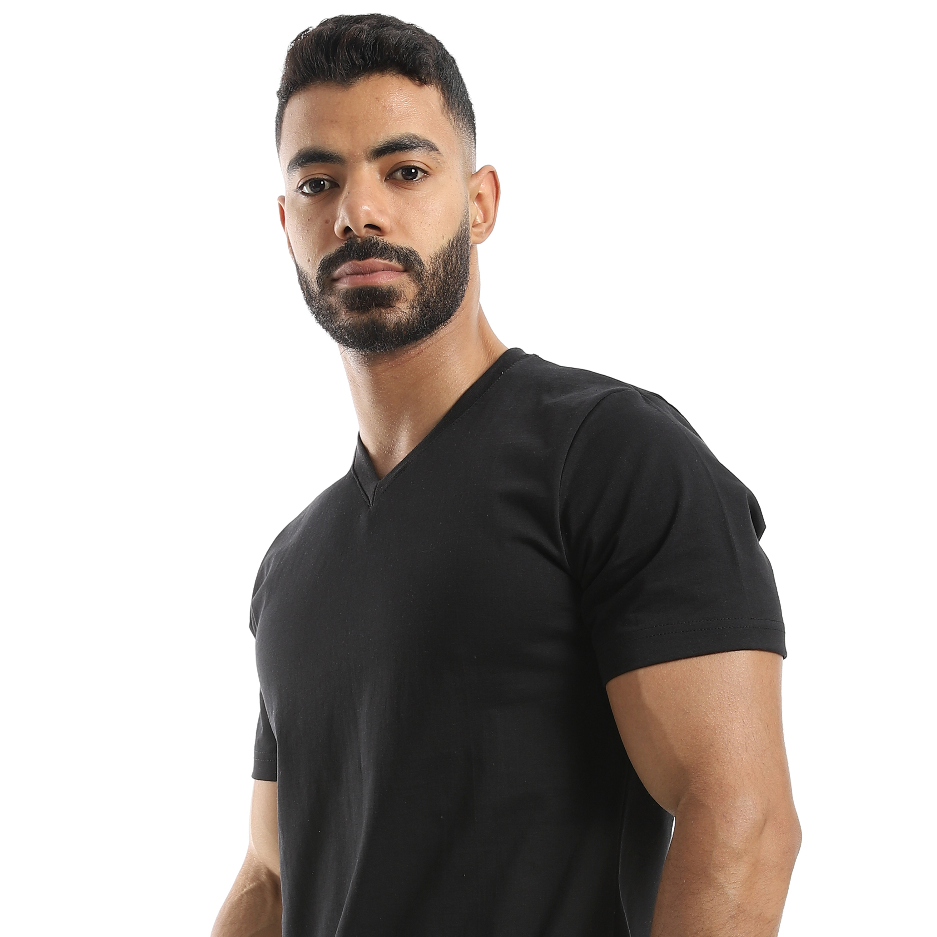 تي شيرت قطني قصير بأكمام نصف وياقة رجالي - a49