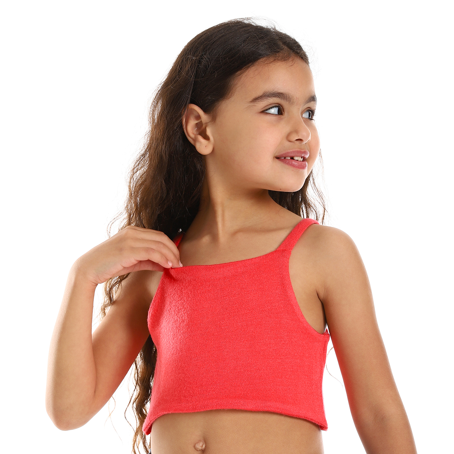 بلوزة قصيرة سادة بأكمام بناتي - بطيخي - g144