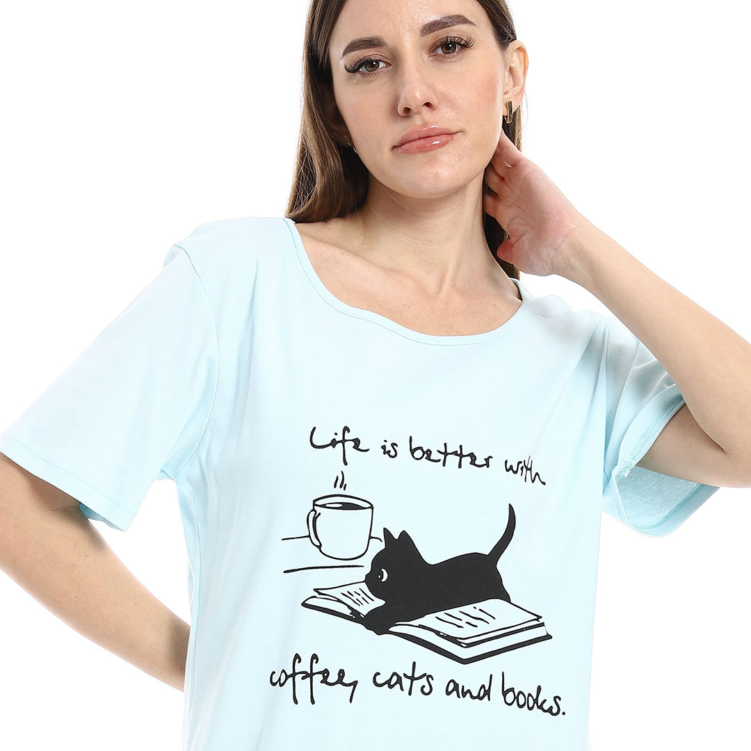 قميص نوم قصير نصف كم حريمي - أزرق h03