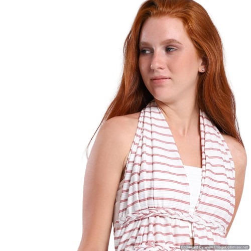 فستان طويل مخطط مكشوف الظهر - أبيض/كشمير - s2058