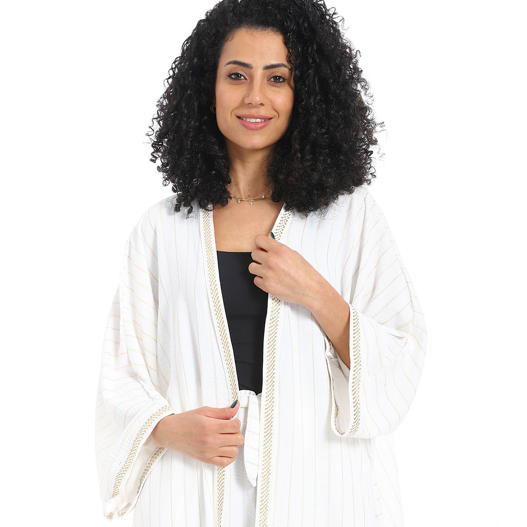 سوت كيمونو حريمي مخطط - أوف وايت s21101