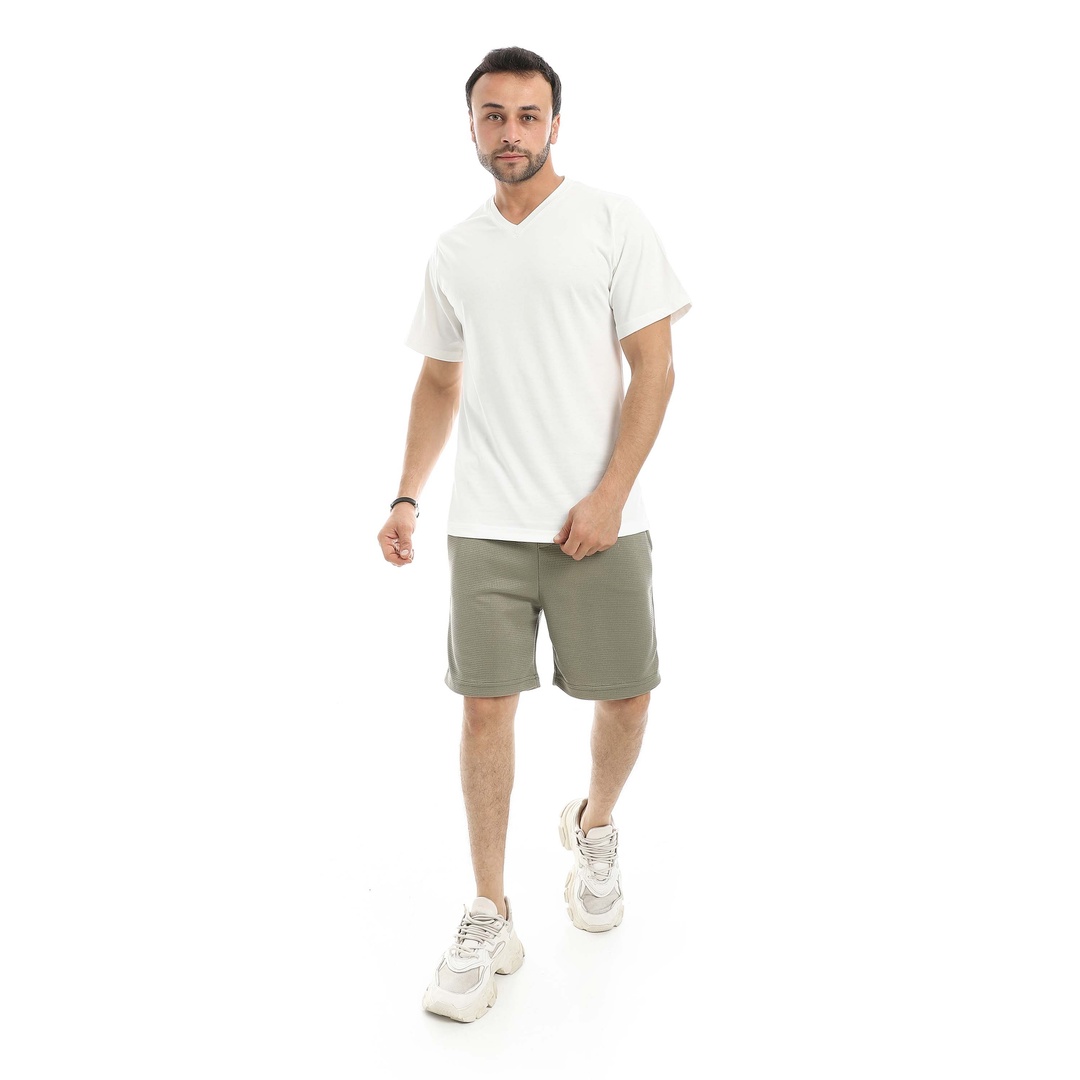 بيجامة دائرية على شكل حرف V مع شورت بسكويت رجالي a59